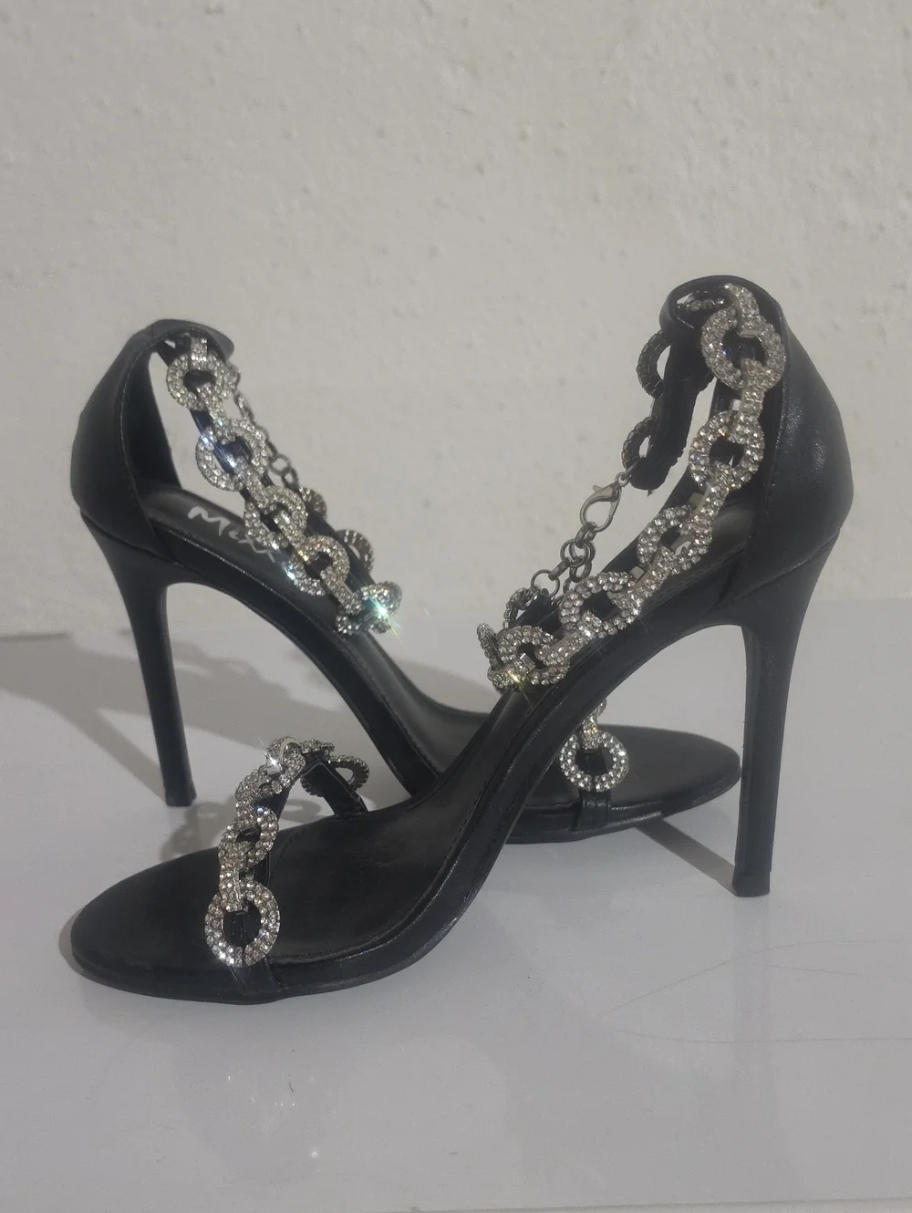 Mixx Shuz Black Crystal Chain Evening Sandals